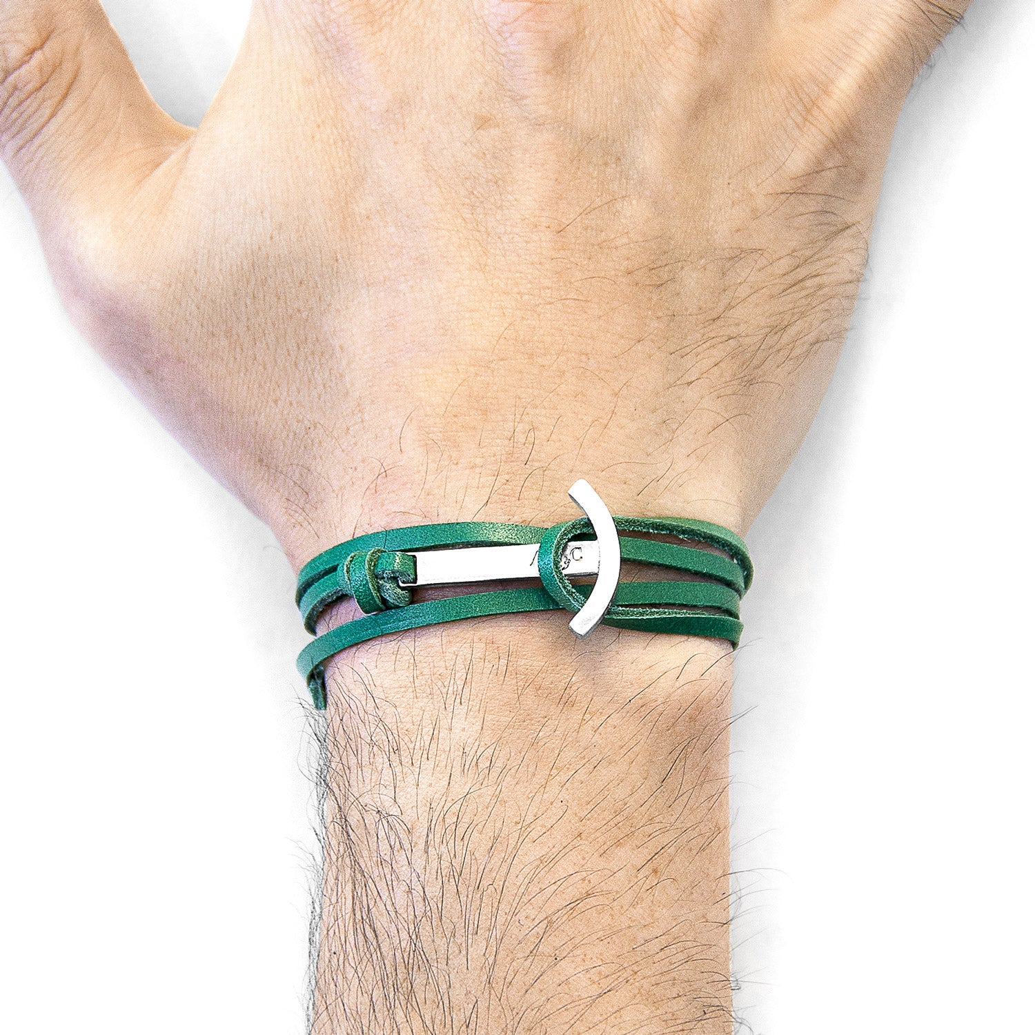 Fern Green Clipper Silver and Leather Bracelet - Handcrafted in Great Britain with Sterling Silver Anchor and Square-Shaped Leather Bijou Her