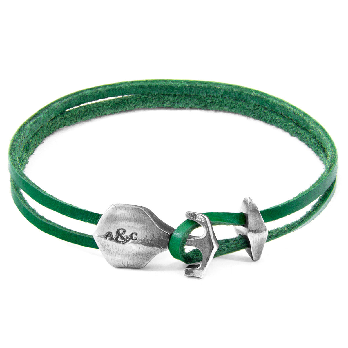 Fern Green Delta Anchor Leather Bracelet with Sterling Silver Clasp Bijou Her