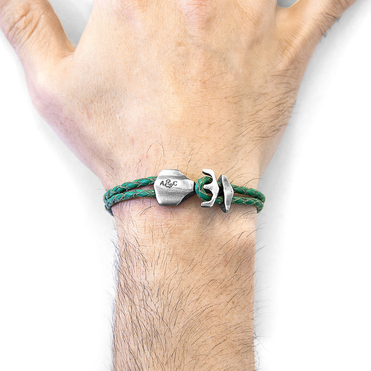 Fern Green Delta Anchor Silver and Leather Bracelet - Handcrafted in Great Britain Bijou Her
