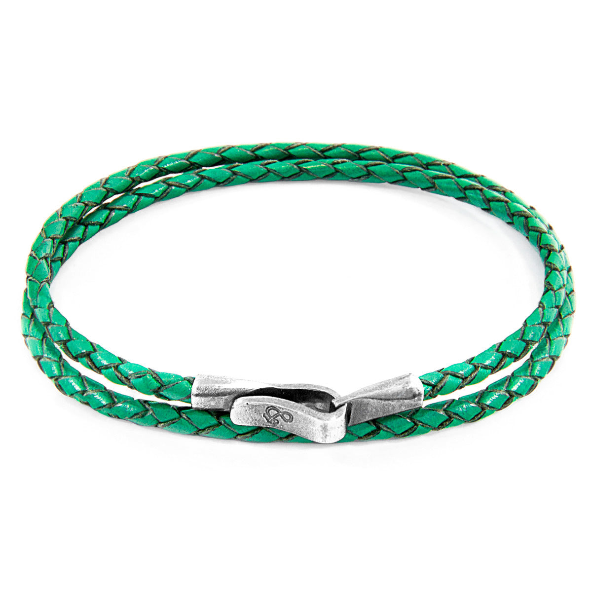 Fern Green Liverpool Silver and Leather Bracelet: Handcrafted in Great Britain with Genuine Braided Leather and Solid Sterling Silver Clasp Bijou Her