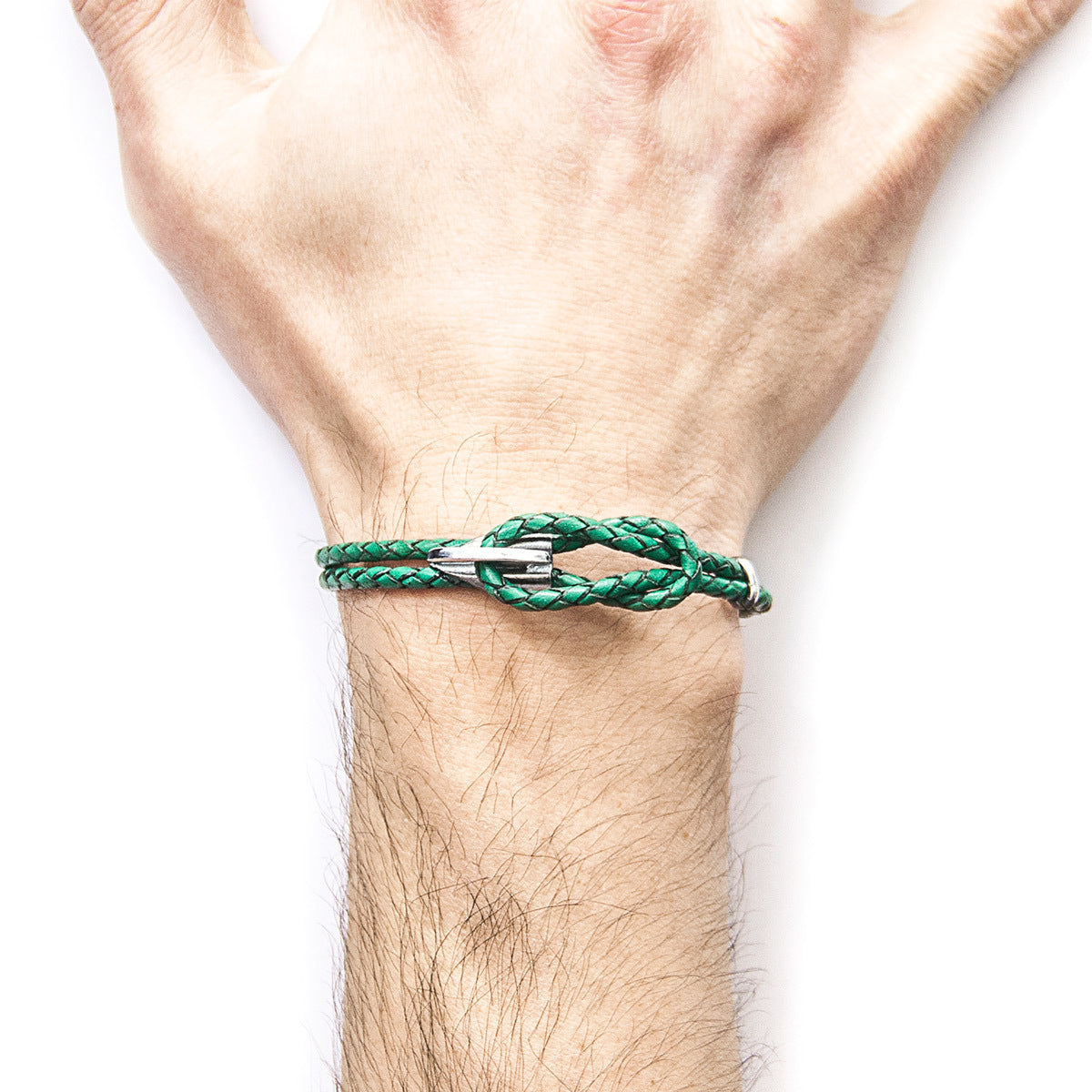 Fern Green Padstow Silver and Leather Bracelet: Handcrafted in Great Britain with Genuine Braided Leather and Solid Sterling Silver Bijou Her