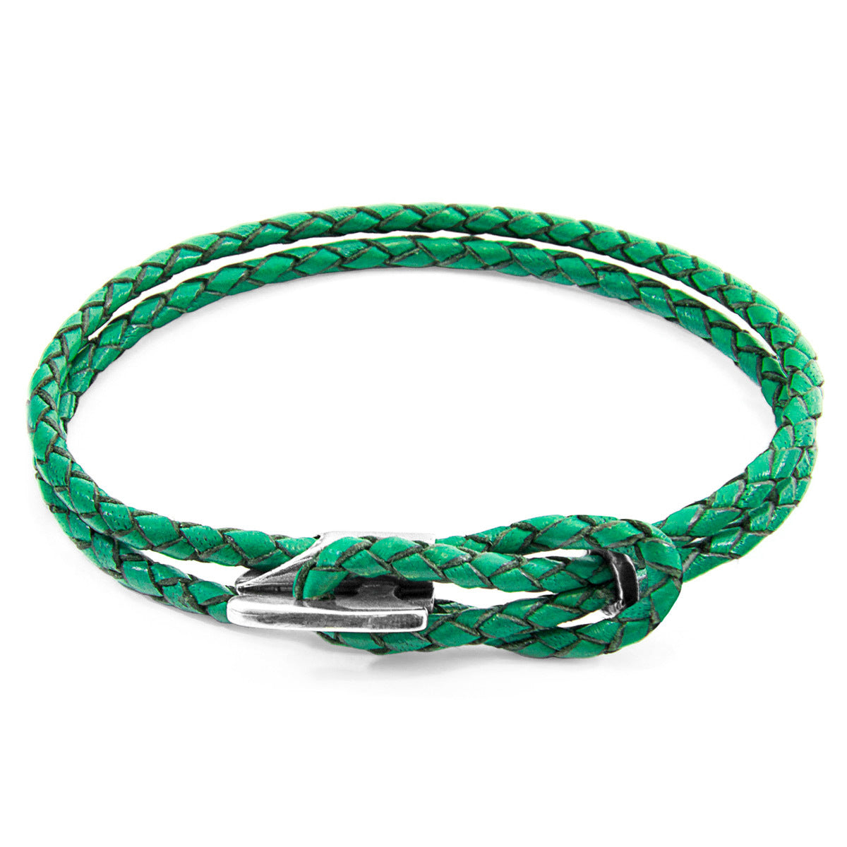 Fern Green Padstow Silver and Leather Bracelet: Handcrafted in Great Britain with Genuine Braided Leather and Solid Sterling Silver Bijou Her