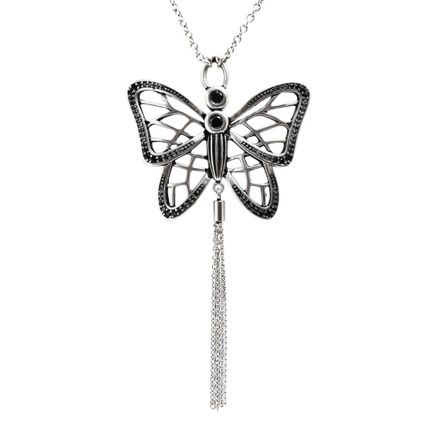 Filigree Butterfly Pendant with Black CZs - 316L Stainless Steel Jewelry Bijou Her