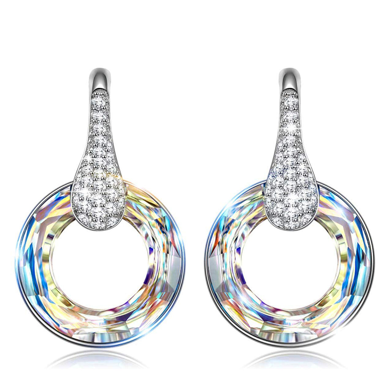 Flaming Aurora Borealis Phoenix Stone Pave Earrings - 0.60" Brass Drop, 14K White Gold Plated, Cubic Zircon, 1.00 ct. Total Weight Bijou Her