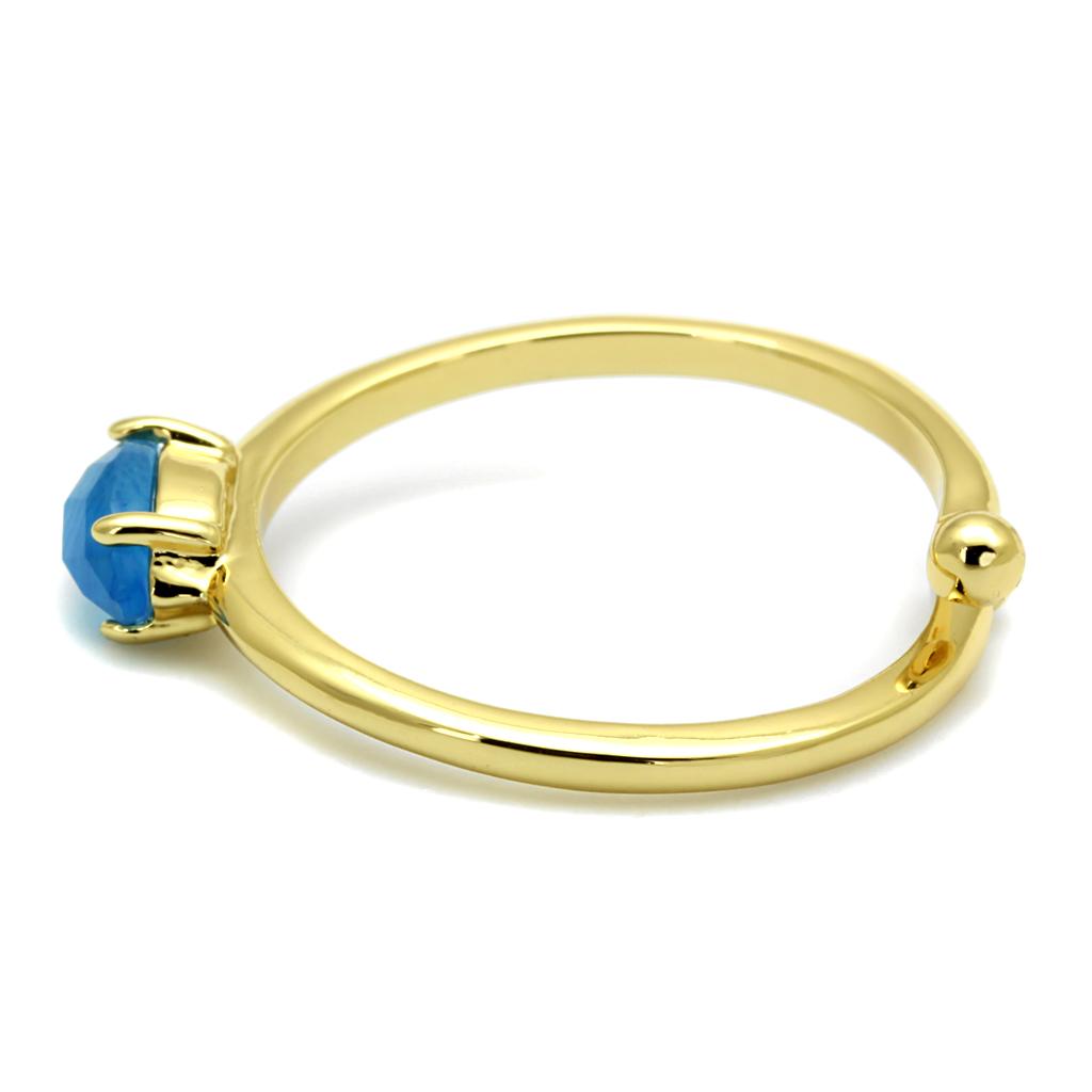 Flash Gold Brass Ring with Capri Blue Synthetic Cat Eye Stone - Adjustable and Stackable Bijou Her