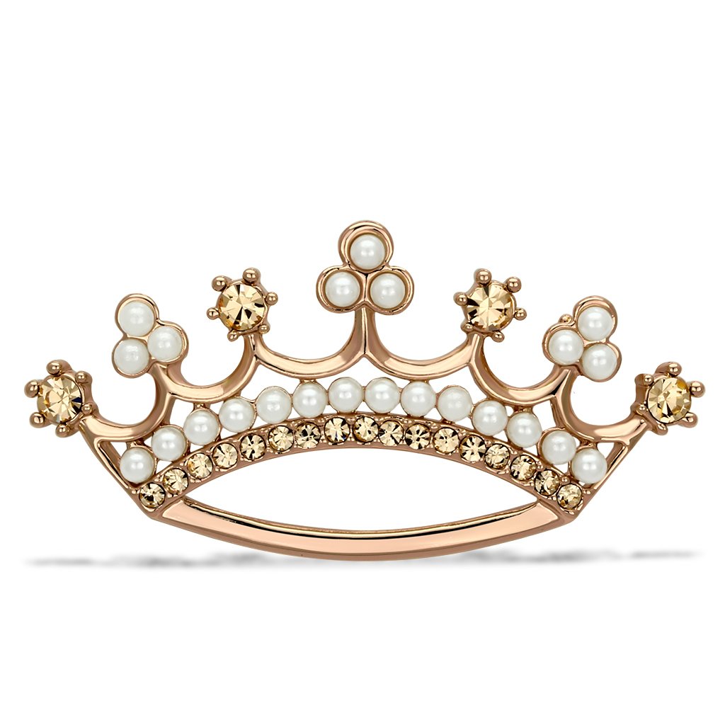 Flash Rose Gold White Metal Crown Style Brooch with Pearl Stone - Fashion Trend Bijou Her