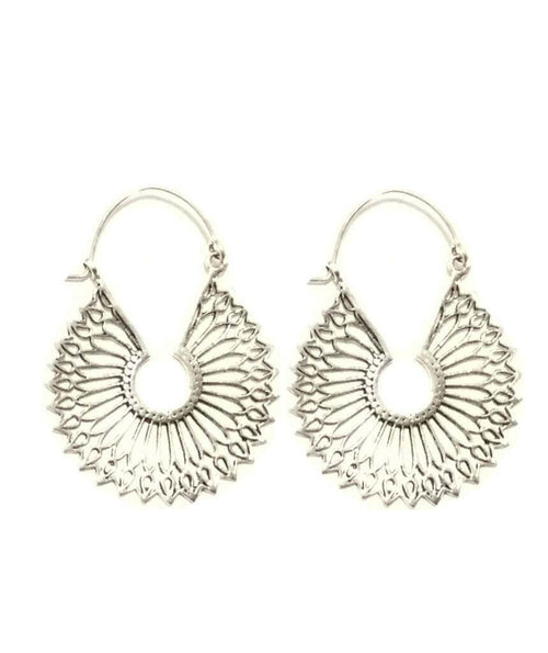 Floral Circular Earrings with Fan Finish - Hypoallergenic Brass and Silver Jewelry for Sensitive Skin Bijou Her