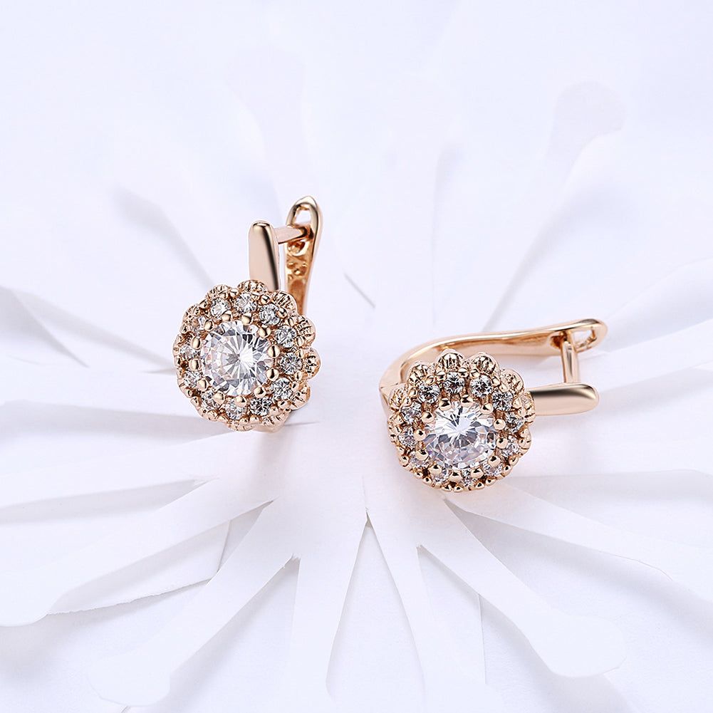 Floral White Pavé Huggies with 14K Gold Plating - AAAAA Quality Stones, Lead & Nickel Free Bijou Her
