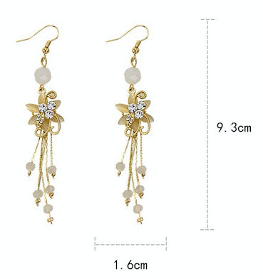 Flower Rhinestone Drop Earrings - Alloy & 925 Silver - 9.3cm x 1.6cm - 10g Bijou Her