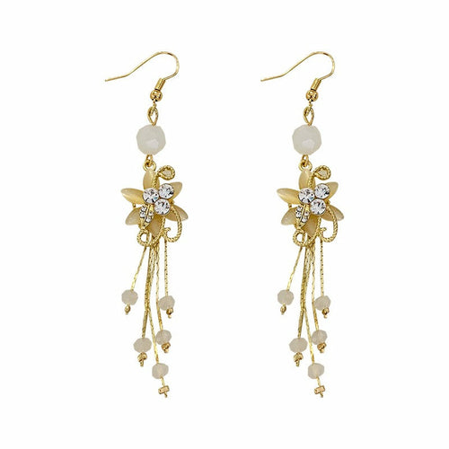 Flower Rhinestone Drop Earrings - Alloy & 925 Silver - 9.3cm x 1.6cm - 10g Bijou Her