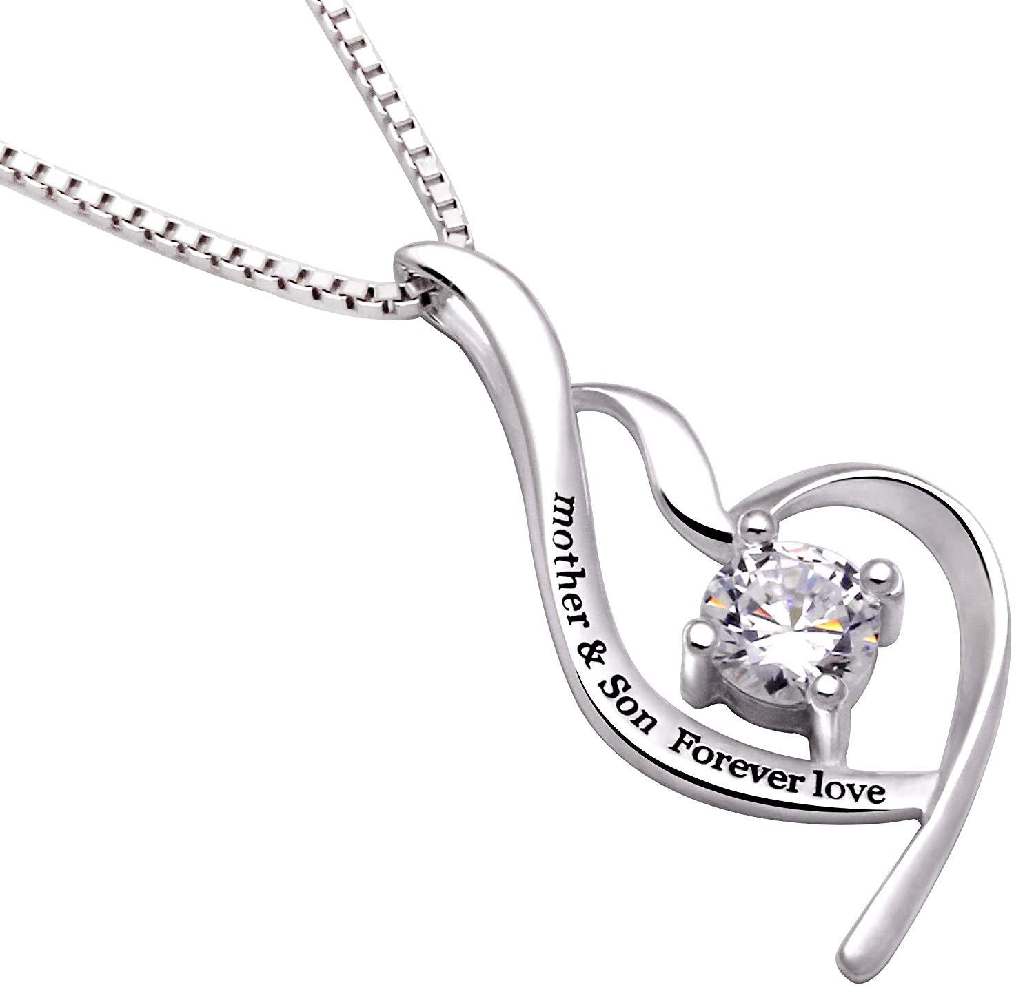 Forever Love Heart Necklace with Crystals - 18K White Gold Plated, Hypoallergenic, Made in Italy Bijou Her