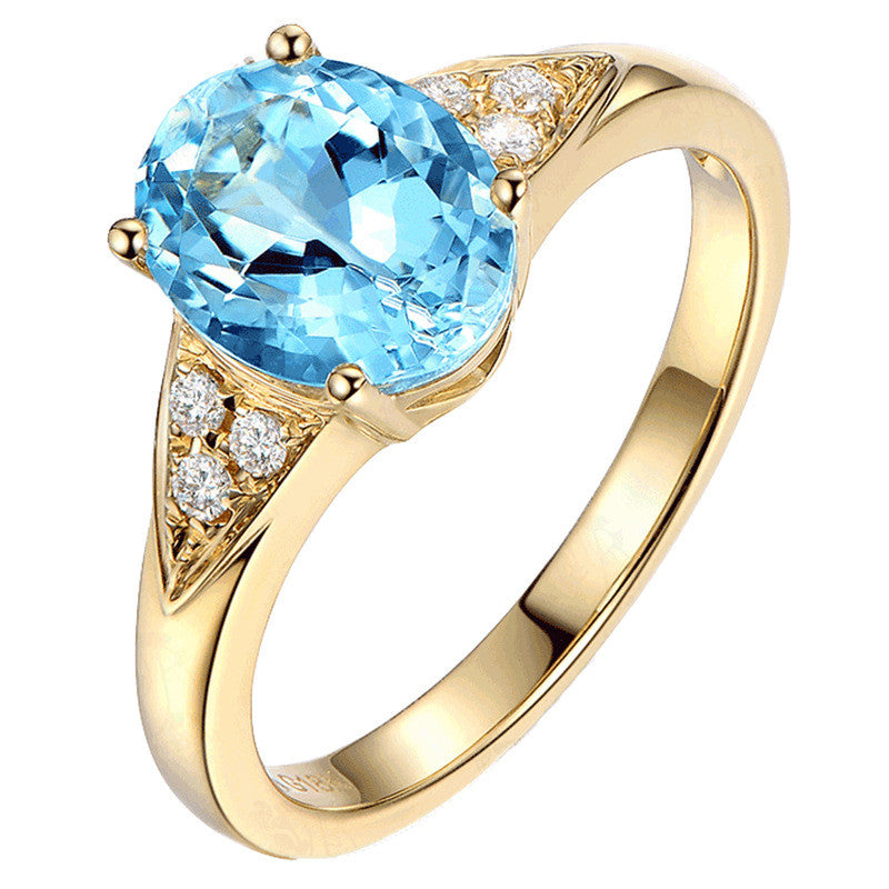 Four Prong Simulated Aquamarine Micro-Set Ring Bijou Her