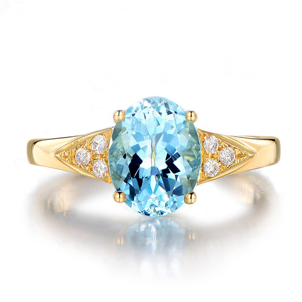 Four Prong Simulated Aquamarine Micro-Set Ring Bijou Her