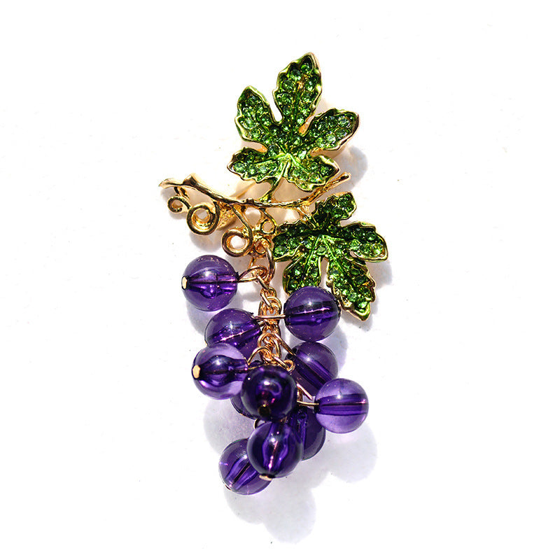 Fruit Brooch Grape String Rhinestones Plant Corsage Banquet Dress Bijou Her