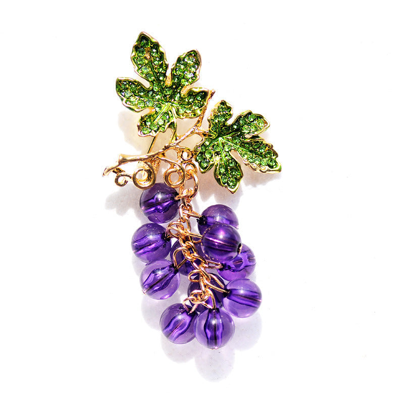 Fruit Brooch Grape String Rhinestones Plant Corsage Banquet Dress Bijou Her