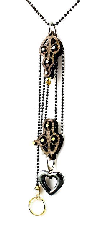 Functional Block and Tackle Pulley Necklace - Eco-Friendly Brown Wood, Essential Oil Diffuser, Made in USA Bijou Her