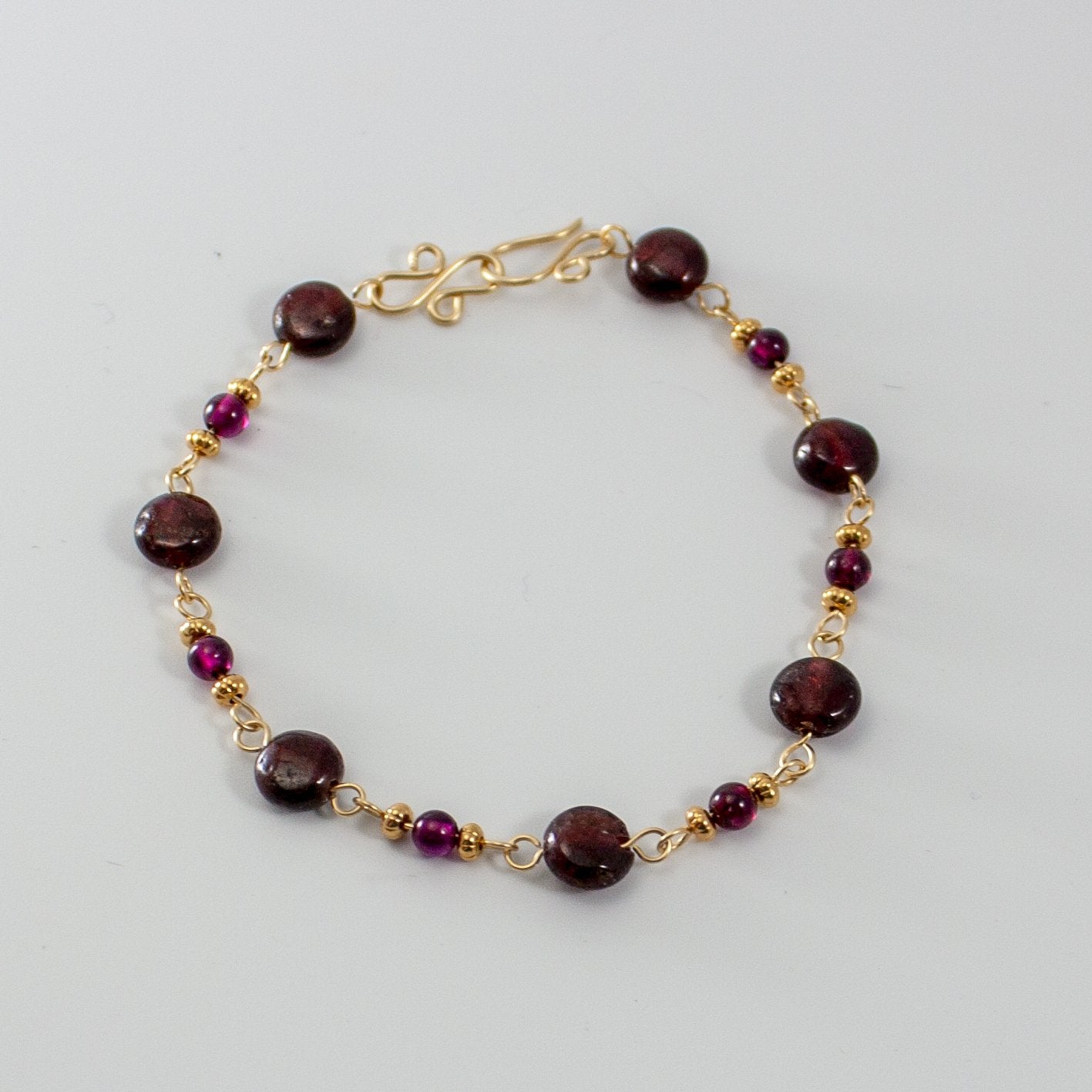 Garnet Coin and Pebble Gemstone Chain Bracelet in 14k Gold Filled Bijou Her