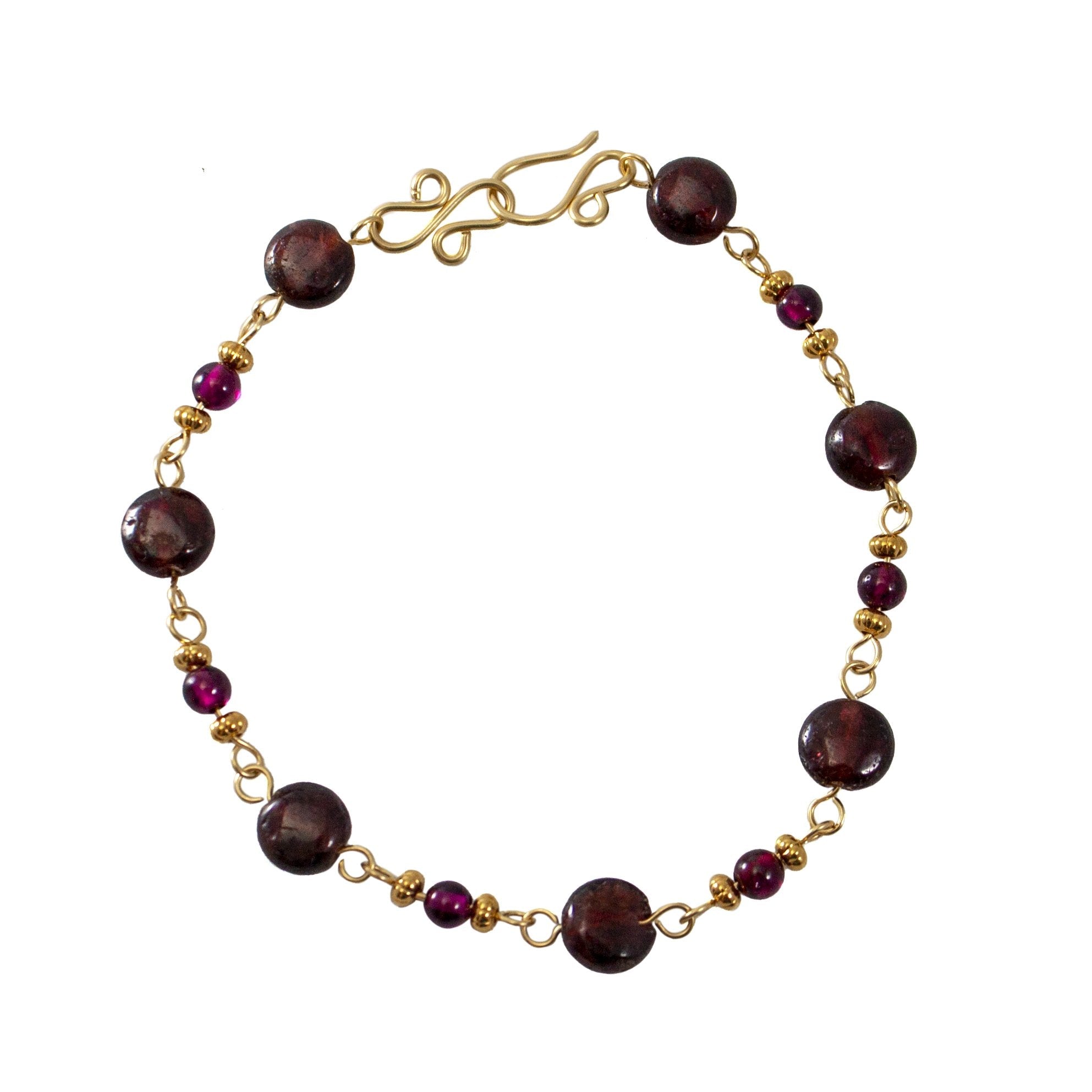 Garnet Coin and Pebble Gemstone Chain Bracelet in 14k Gold Filled Bijou Her