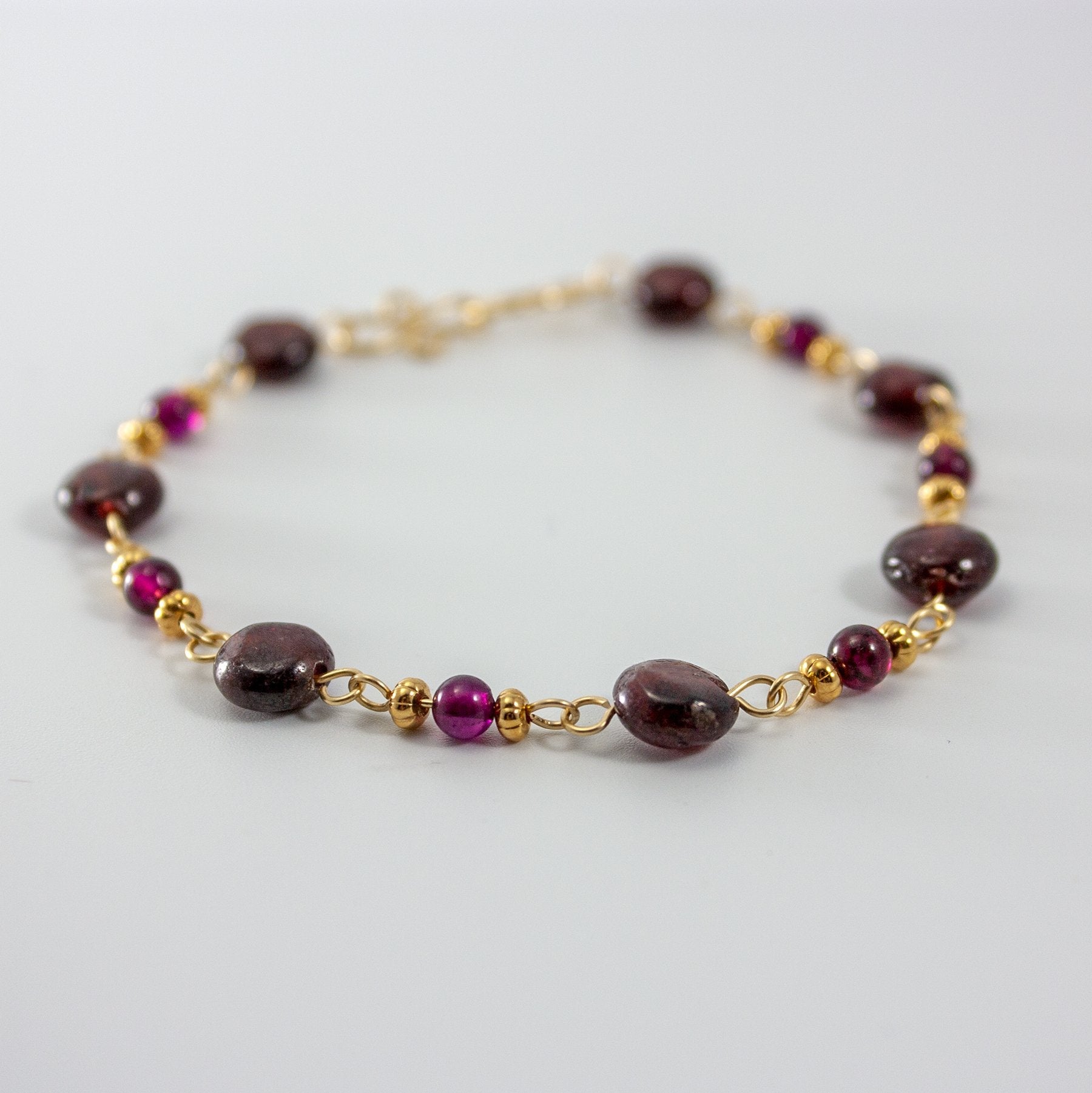 Garnet Coin and Pebble Gemstone Chain Bracelet in 14k Gold Filled Bijou Her