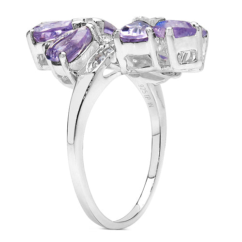 Genuine Amethyst & White Topaz Sterling Silver Ring - 3.08 ctw, February Birthstone, Women's Gift Idea Bijou Her