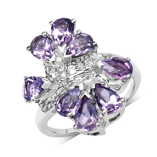 Genuine Amethyst & White Topaz Sterling Silver Ring - 3.08 ctw, February Birthstone, Women's Gift Idea Bijou Her