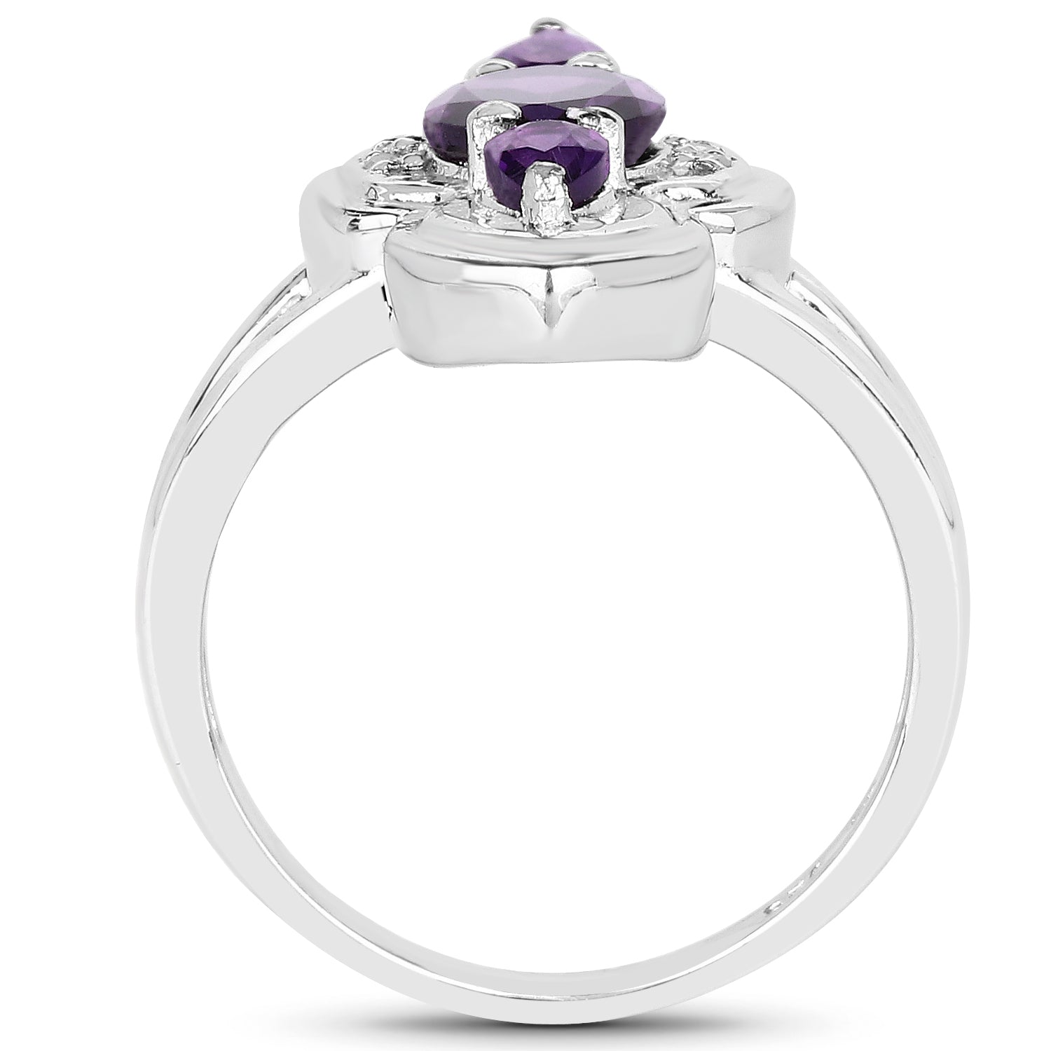 Genuine Amethyst and White Diamond Sterling Silver Ring - 1.58 ctw, February Birthstone, 3 Stone Design for Women, Gift for Sister, Mother or Her Bijou Her