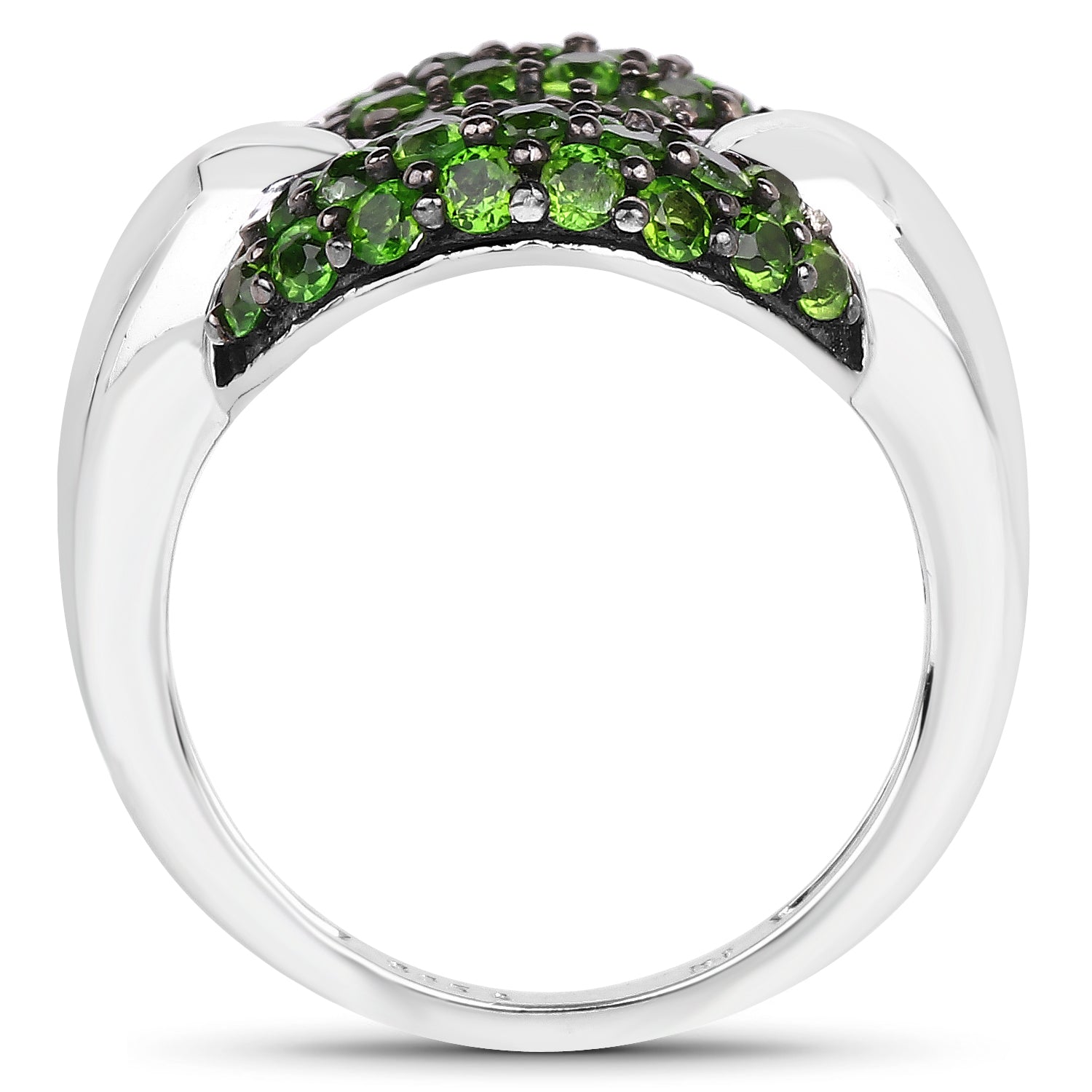 Genuine Chrome Diopside Cluster Ring in Sterling Silver - 1.82 ctw, Green Stone, Women's Gift Idea Bijou Her