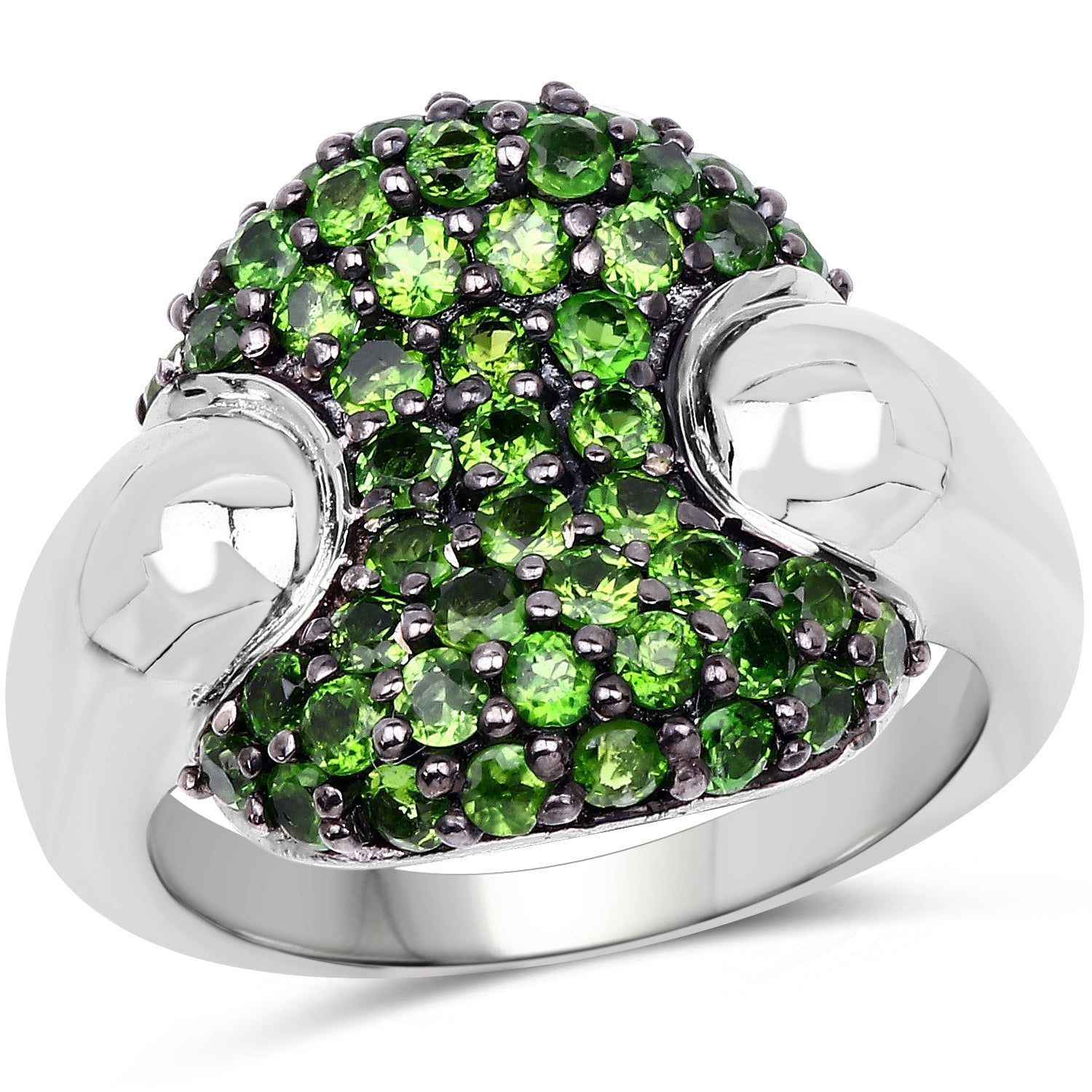 Genuine Chrome Diopside Cluster Ring in Sterling Silver - 1.82 ctw, Green Stone, Women's Gift Idea Bijou Her