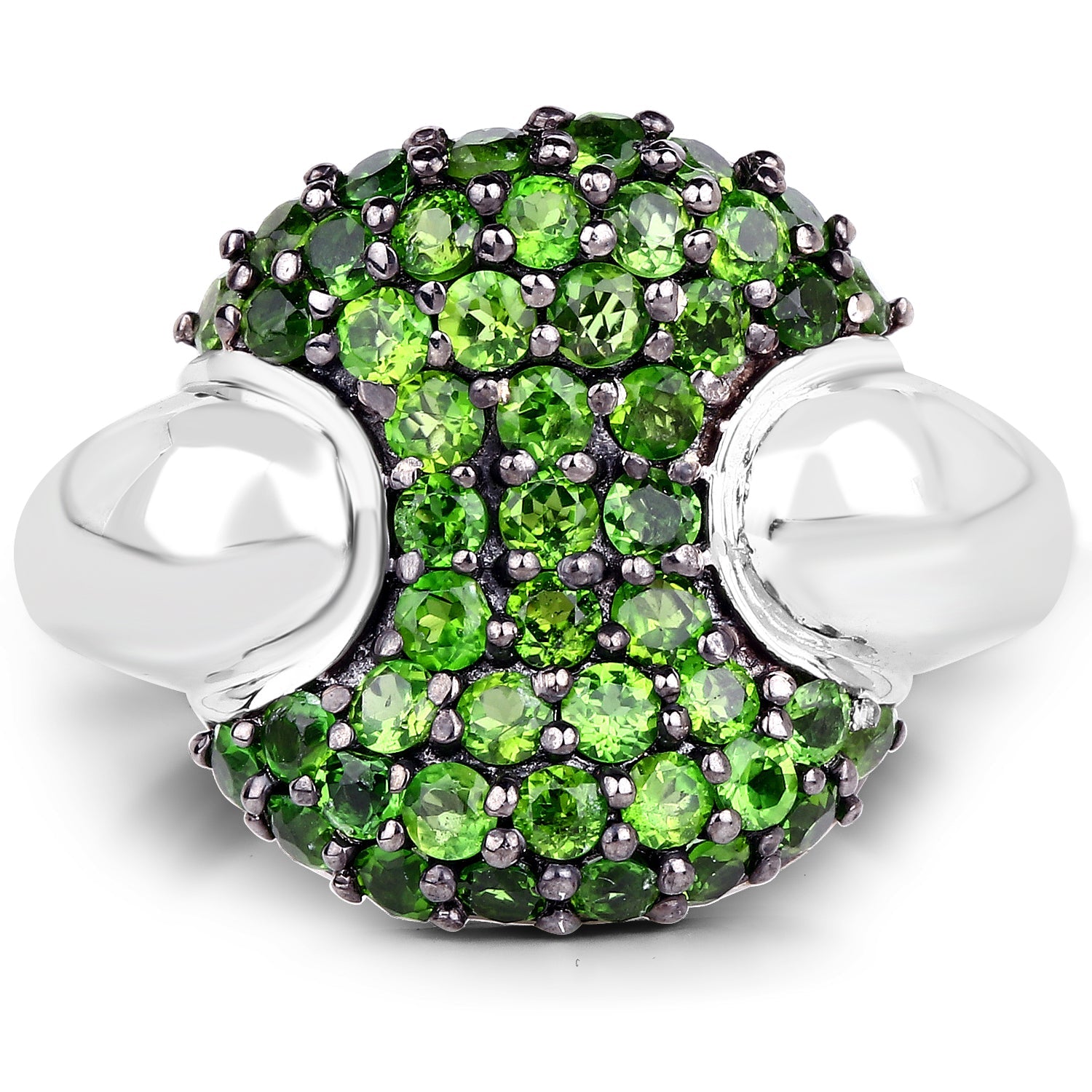 Genuine Chrome Diopside Cluster Ring in Sterling Silver - 1.82 ctw, Green Stone, Women's Gift Idea Bijou Her