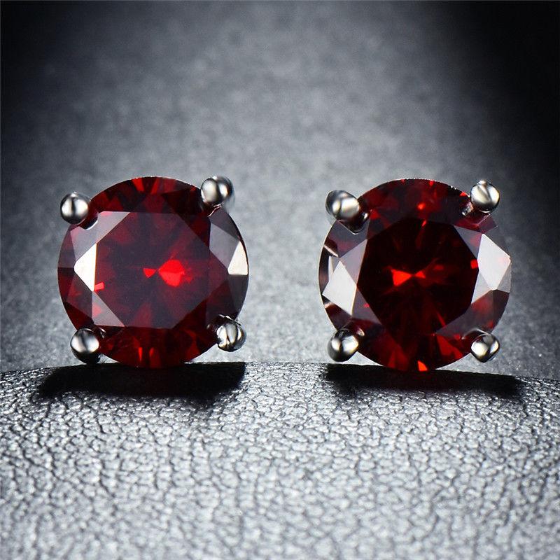 Genuine Ruby Crystal Stud Earrings - 14K White Gold Plated, 1.00 CT, Hypoallergenic & Comfort Fit, Made in Italy Bijou Her