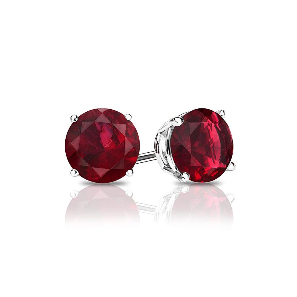 Genuine Ruby Crystal Stud Earrings - 14K White Gold Plated, 1.00 CT, Hypoallergenic & Comfort Fit, Made in Italy Bijou Her