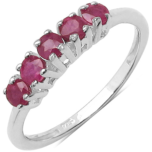 Genuine Ruby Sterling Silver Ring - 0.65 Carat, 5 Stone, Pink, July Birthstone, Women's Gift Idea Bijou Her