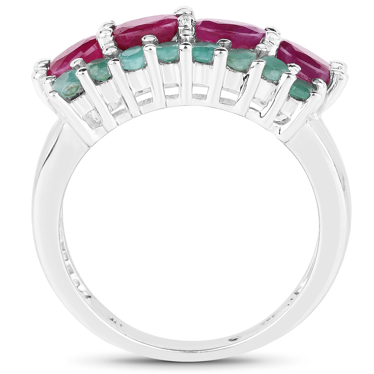 Genuine Ruby and Emerald Sterling Silver Cocktail Ring - 1.56 ctw, Women's Jewelry Bijou Her