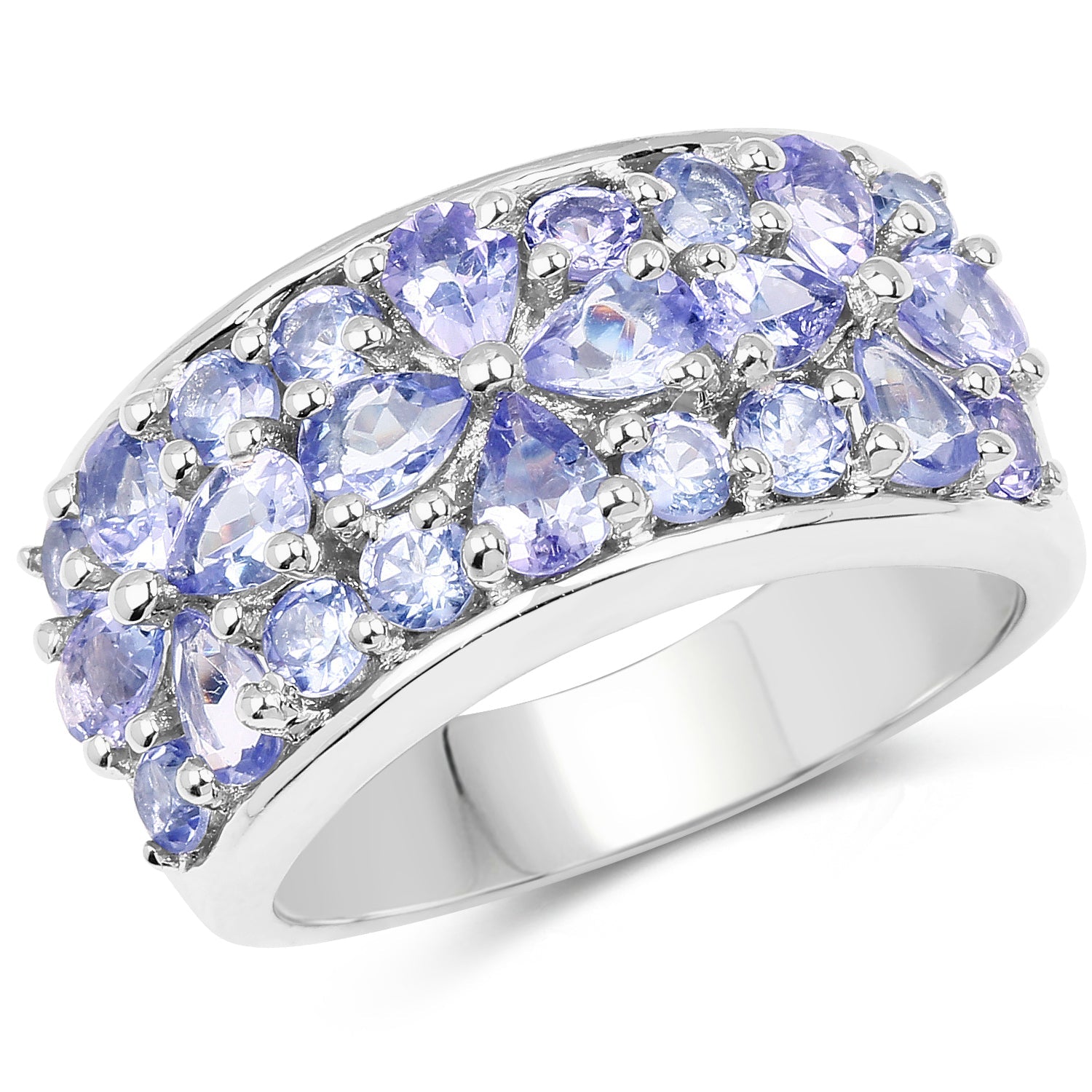 Genuine Tanzanite Cluster Ring in .925 Sterling Silver - 2.52 ctw Pear and Round Stones for Women, December Birthstone Bijou Her