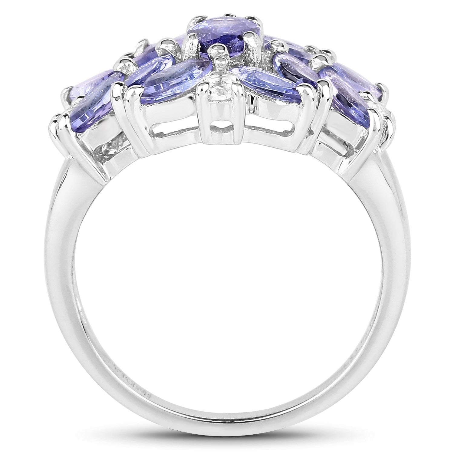 Genuine Tanzanite and White Topaz Sterling Silver Ring - 2.44 Carat Oval and Marquise Stones, December Birthstone, Women's Cluster Ring Bijou Her