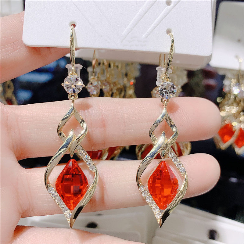 Geometric Diamond Crystal Temperament Long Style Diamond Fashion Mesh Red Earrings Bijou Her