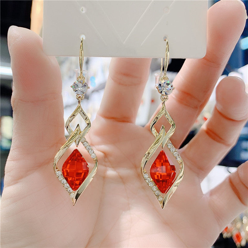 Geometric Diamond Crystal Temperament Long Style Diamond Fashion Mesh Red Earrings Bijou Her