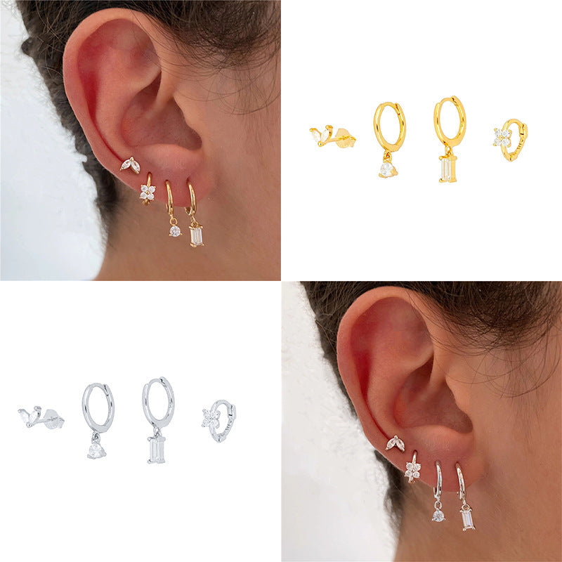 Geometric Horse Eye Flower Zircon Temperament Stacked Ear Accessories Set Bijou Her