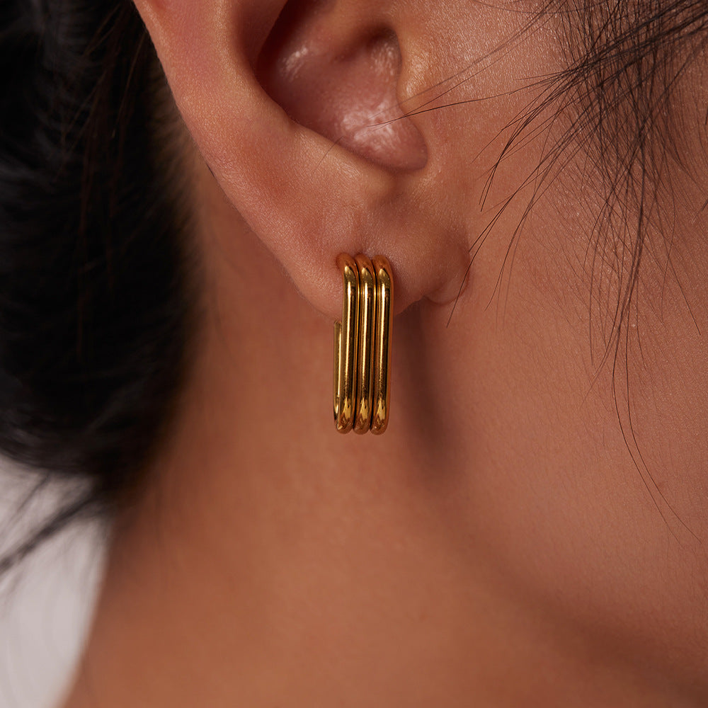 Geometric Titanium Steel Earrings In 18K Gold Bijou Her