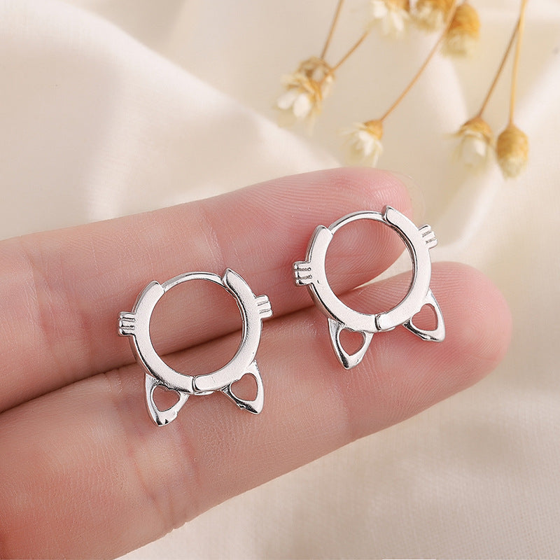 Girl Heart Cute Cat Ears Hollow Ear Studs Bijou Her