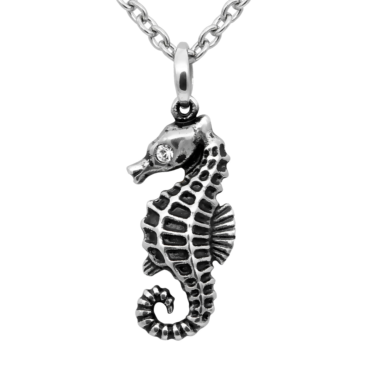 Glimmering Seahorse Petite Necklace - Stainless Steel with Swarovski Crystal Eye Bijou Her