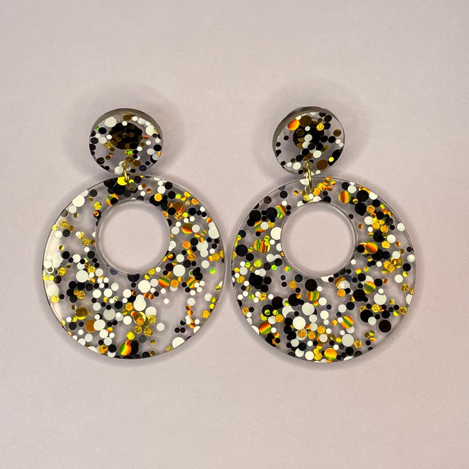 Glitter Hoop Earrings - Laser Cut Acrylic Pieces, Clip-Ons Available, 1960s and 70s Inspired Bijou Her