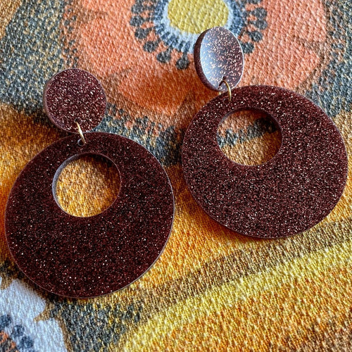 Glitter Hoop Earrings - Laser Cut Acrylic Pieces, Clip-Ons Available, 1960s and 70s Inspired Bijou Her