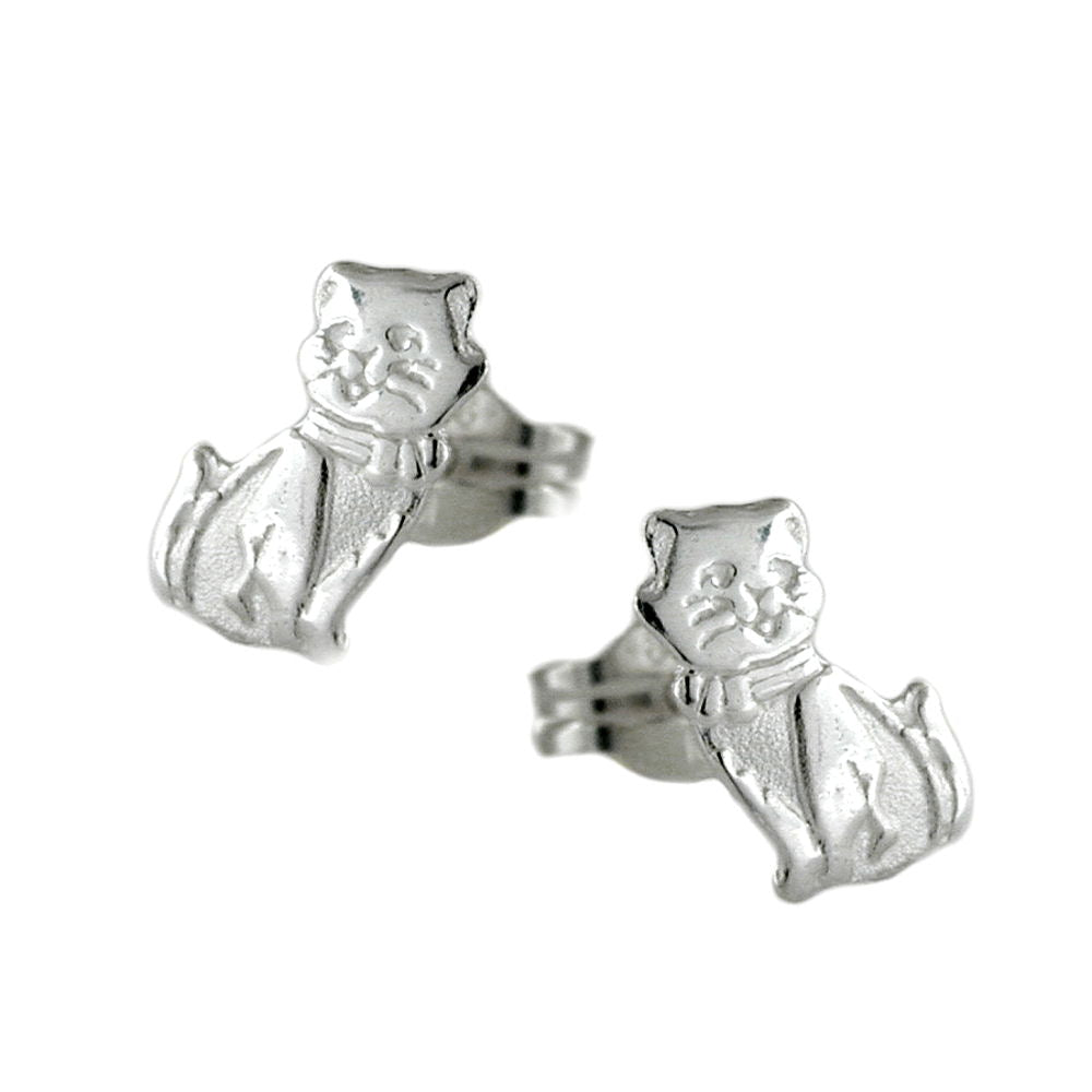 Glossy Silver 925 Cat Ear Studs - 8x5mm, 0.5g, Butterfly Clasp Bijou Her