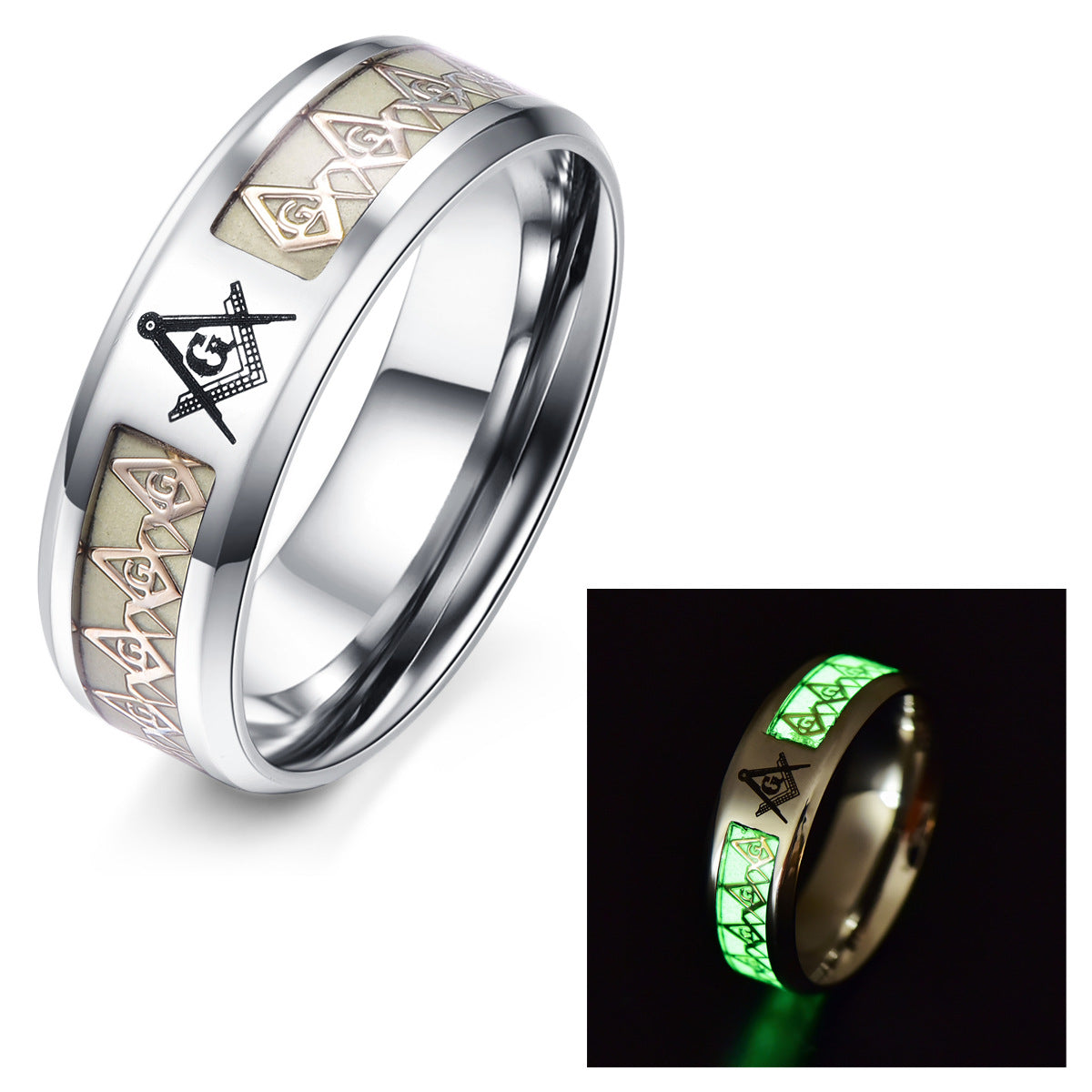 Glow In The Dark Ring Masonic Pattern Jewelry Bijou Her