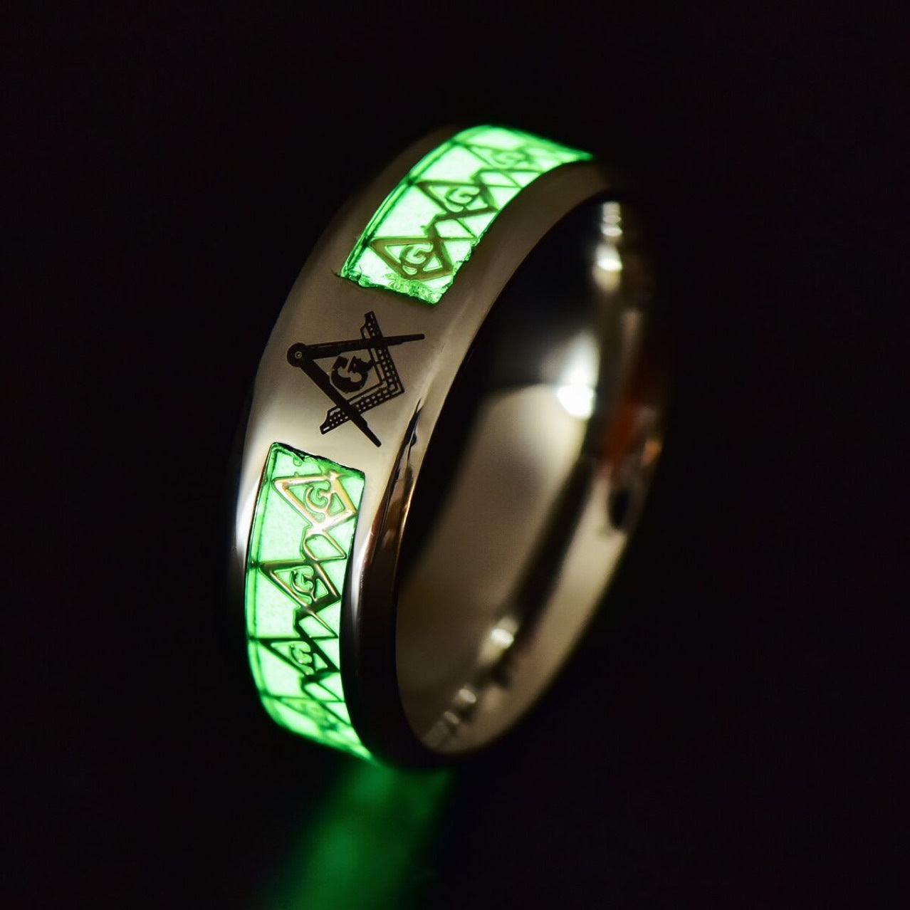 Glow In The Dark Ring Masonic Pattern Jewelry Bijou Her