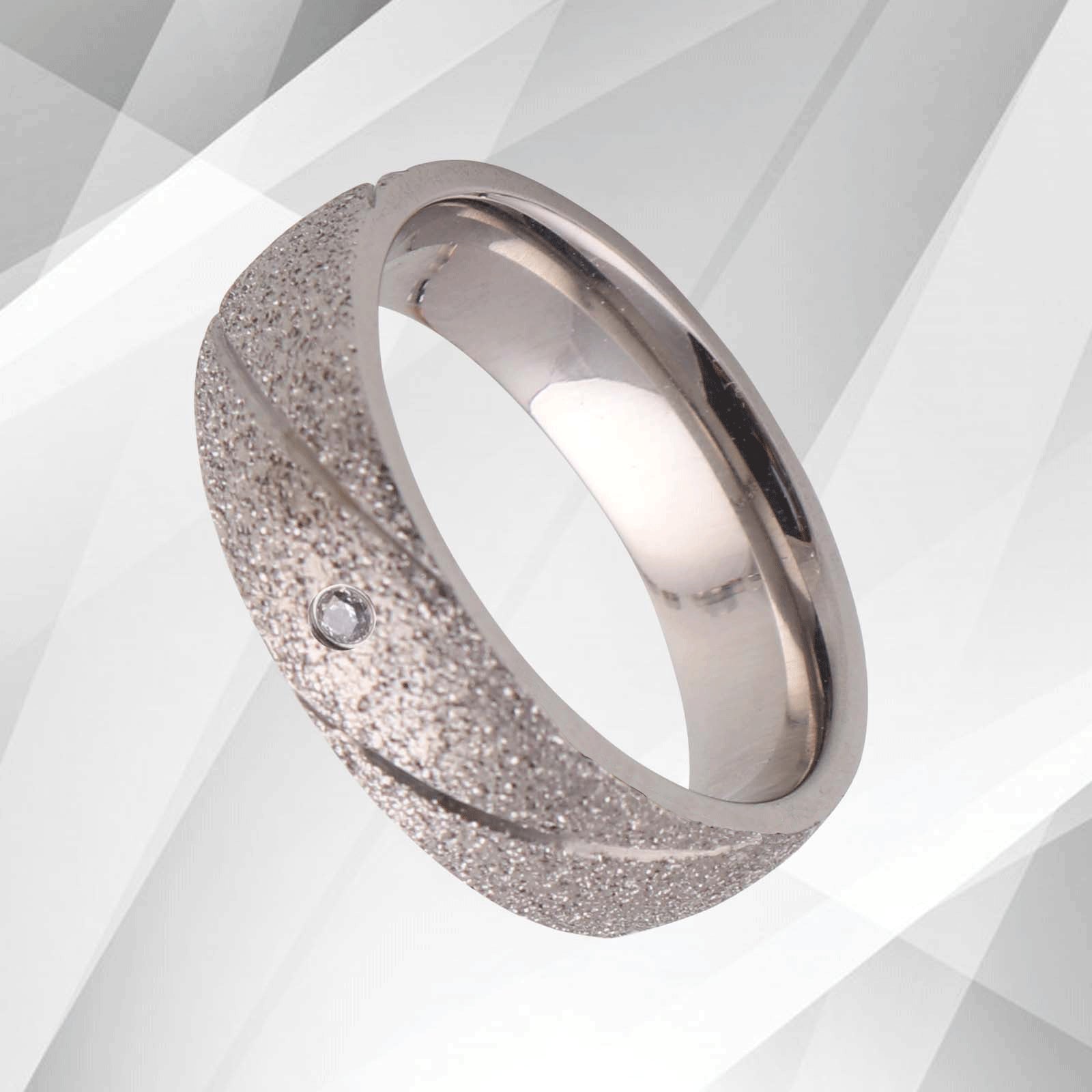 Glowing Designer Titanium CZ Diamond Ring - 6mm Wide, 18Ct White Gold Finish, Comfort Fit - Engagement, Wedding, Anniversary Gift Band - Women's, Handmade, NDFJ15A Bijou Her