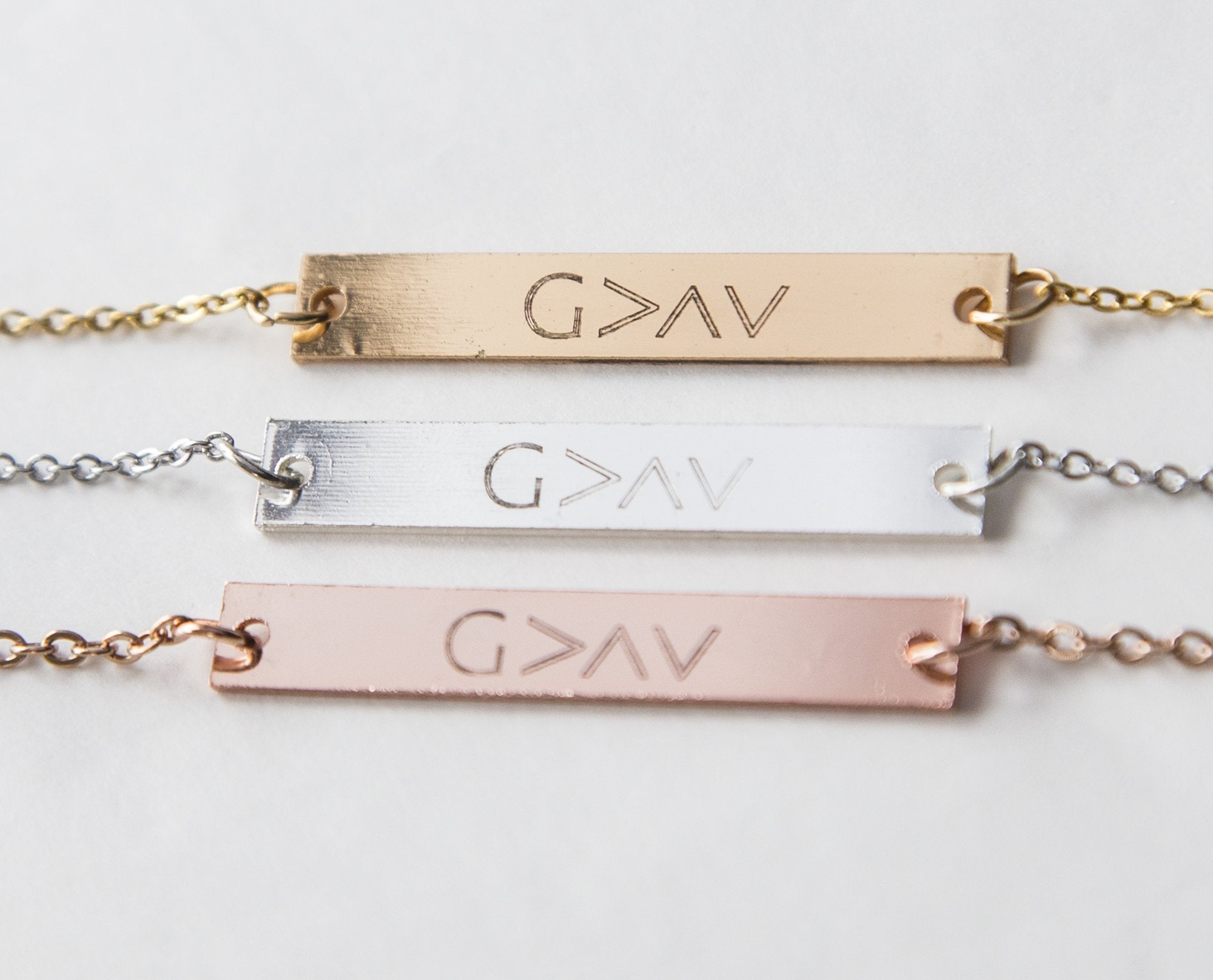 God Is Greater Bar Necklace - Engravable Christian Gift in Copper and Gold Plating Bijou Her