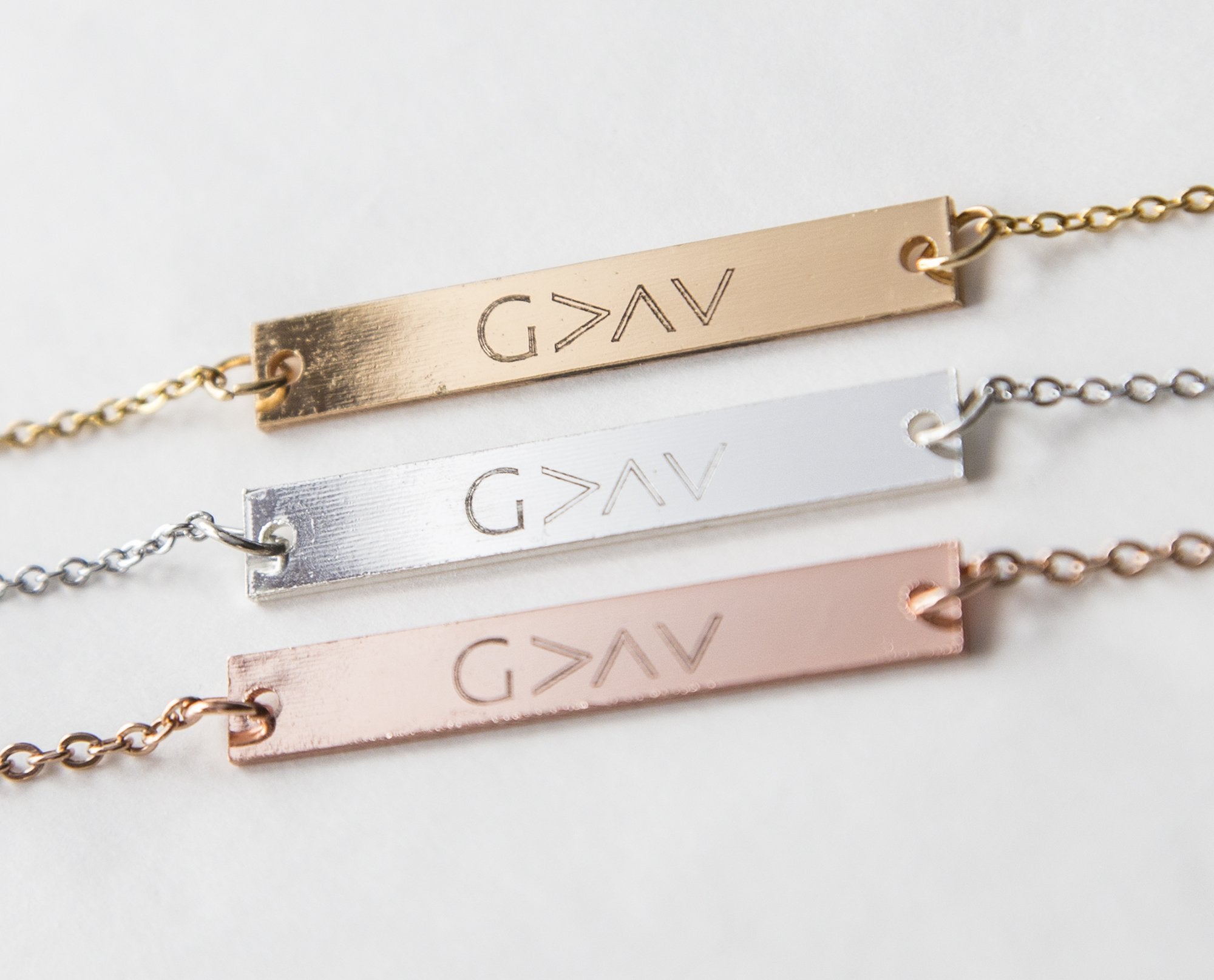 God Is Greater Bar Necklace - Engravable Christian Gift in Copper and Gold Plating Bijou Her