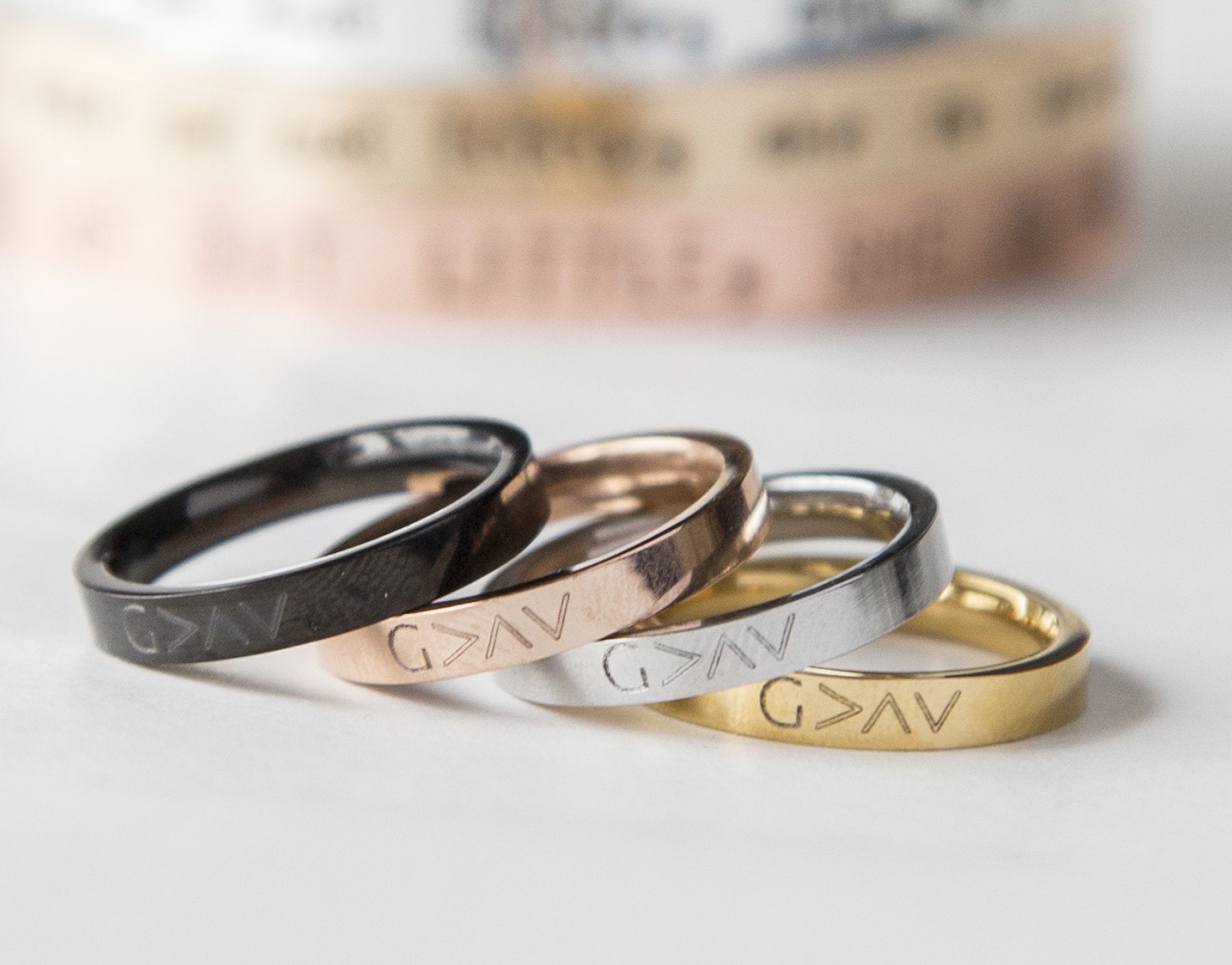 God is Greater Ring - Engraved Unisex Christian Jewelry with Romans 8:39 Verse Bijou Her